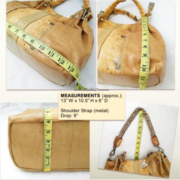 SOPRANO Tan Taupe Orange Soft Leather Satchel Purse Braided Chain Shoulder Bag - Picture 11 of 11